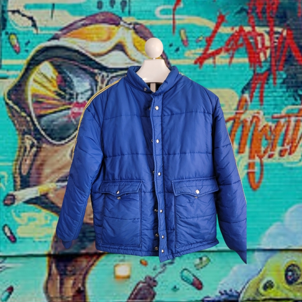 Vintage 70s Blue with Yellow Stripe Jacket